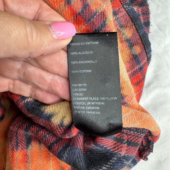 Urban Outfitters Mens Medium Bleached Hood Flannel Button-Down Shirt Red Orange - Picture 7 of 7